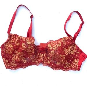 Victoria's Secret Lace Underwire Red Gold Bra